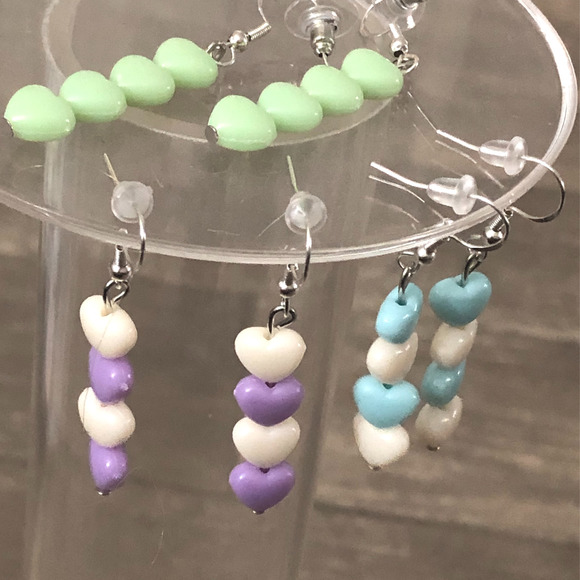 Handmade Heart Dangle Beaded Earrings - Set of 3 - Picture 3 of 6